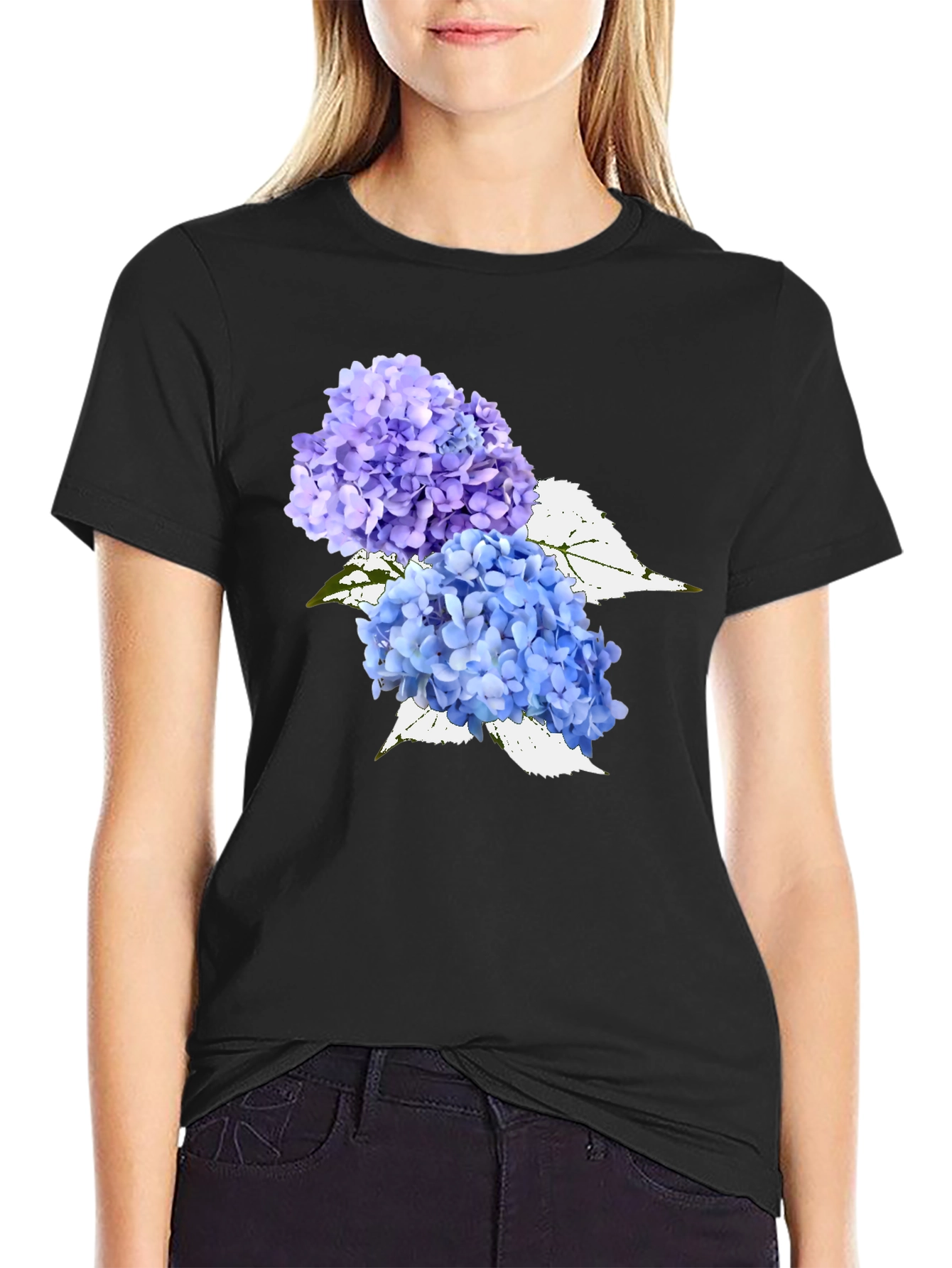 Floral Hydrangea Graphic Tee - Black
