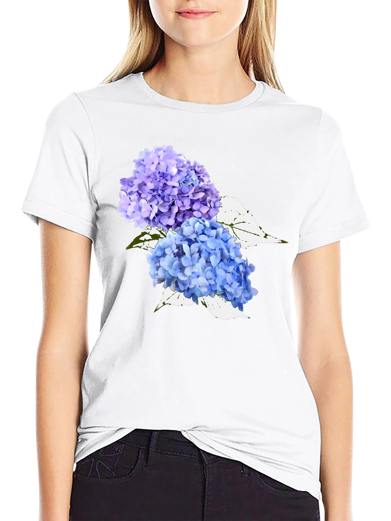 Floral Hydrangea Graphic Tee - Black