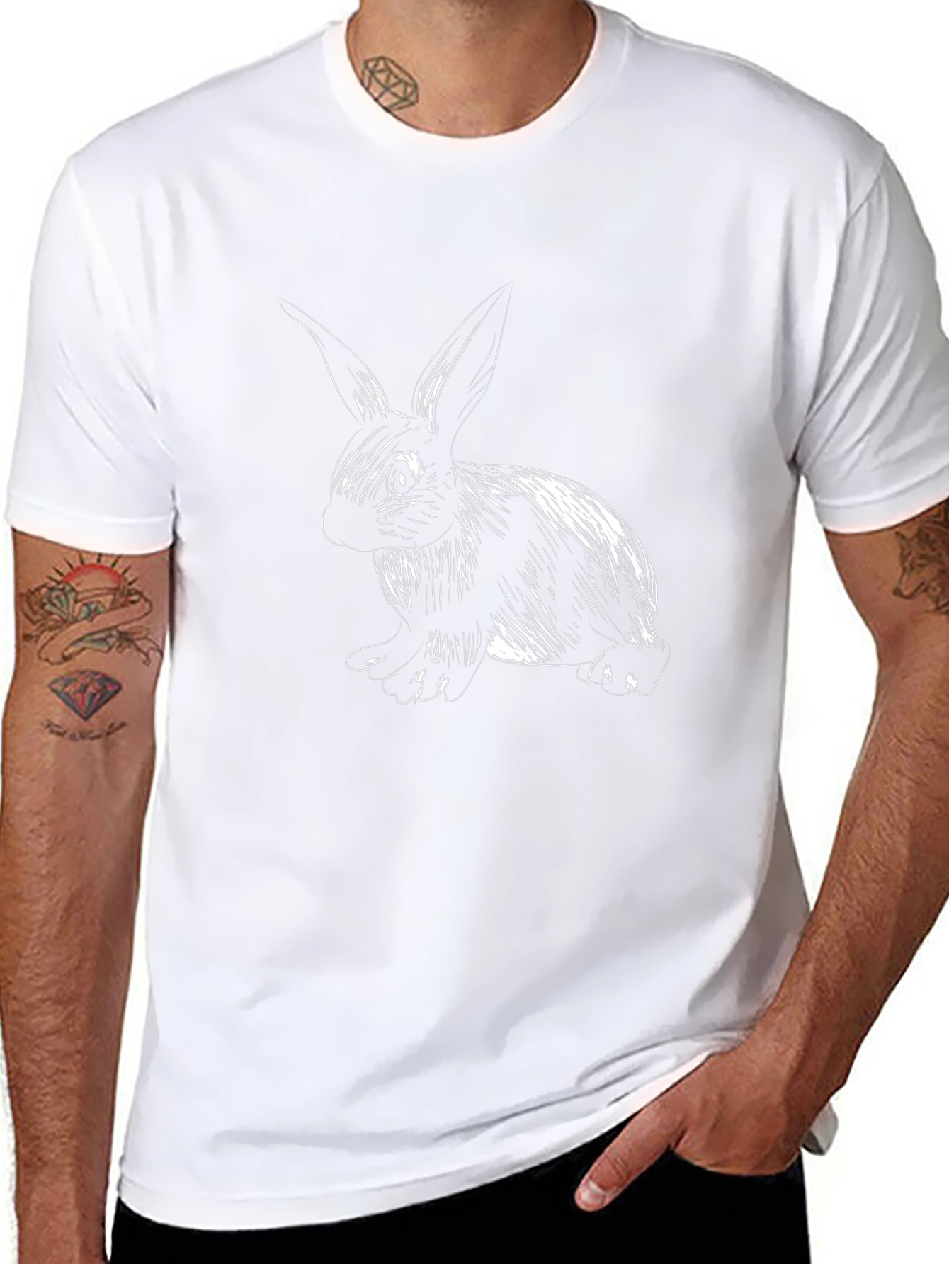 Black T-Shirt with White Bunny Graphic