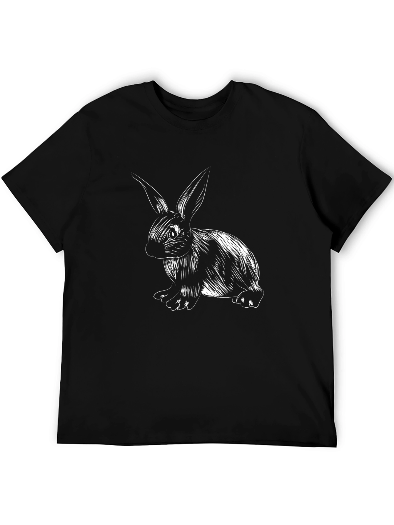 Black T-Shirt with White Bunny Graphic