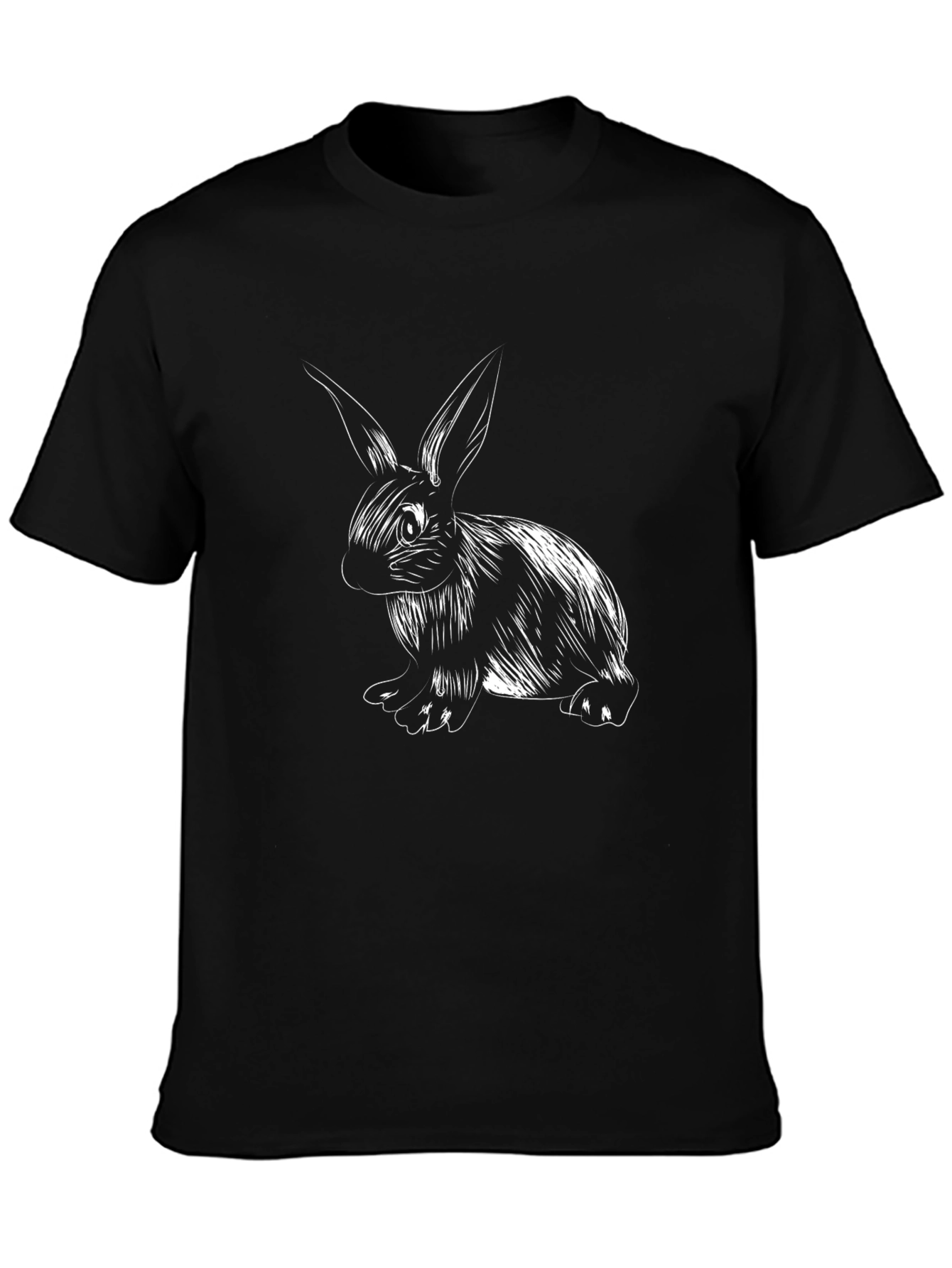 Black T-Shirt with White Bunny Graphic
