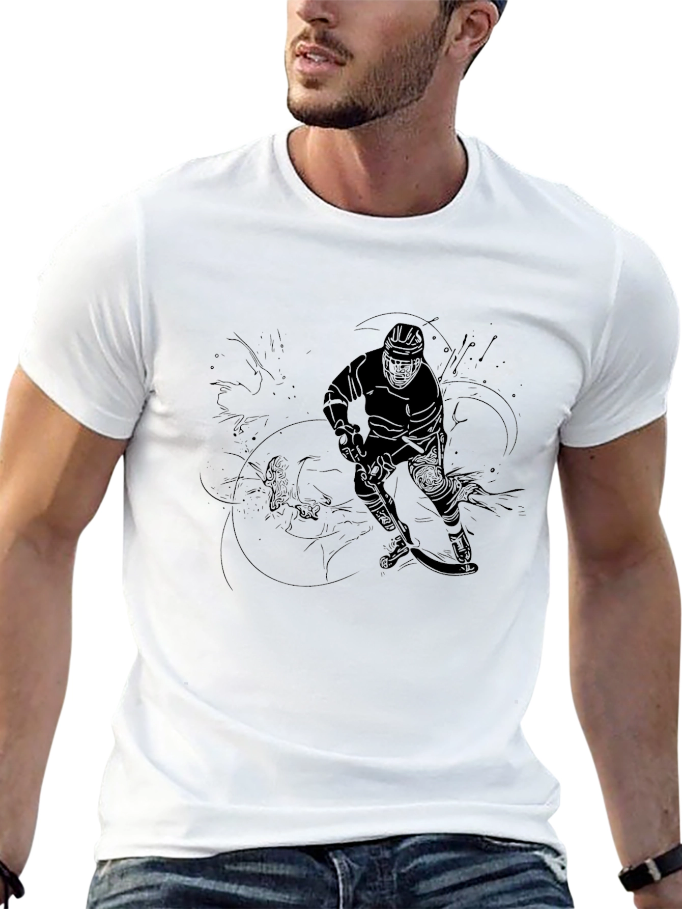 Hockey Player Graphic Black T-Shirt