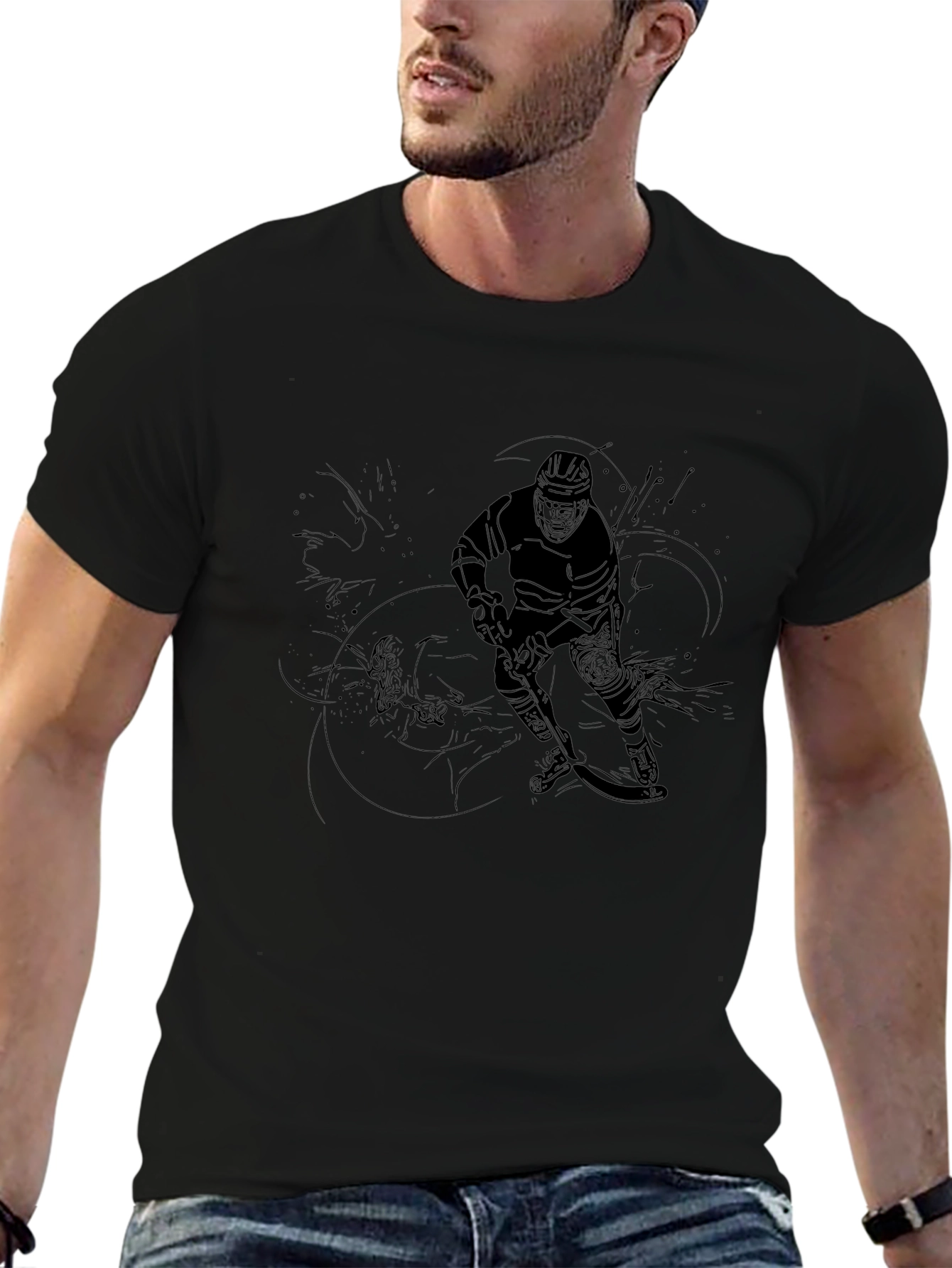 Hockey Player Graphic Black T-Shirt