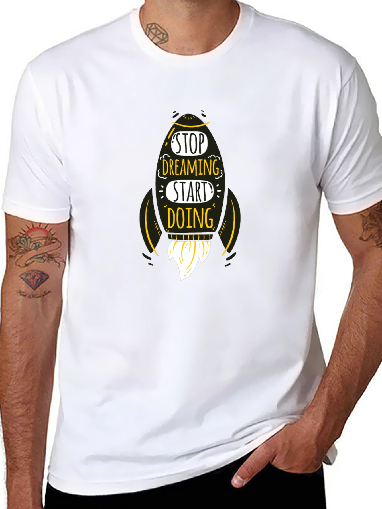Motivational Rocket T-Shirt - Stop Dreaming Start Doing