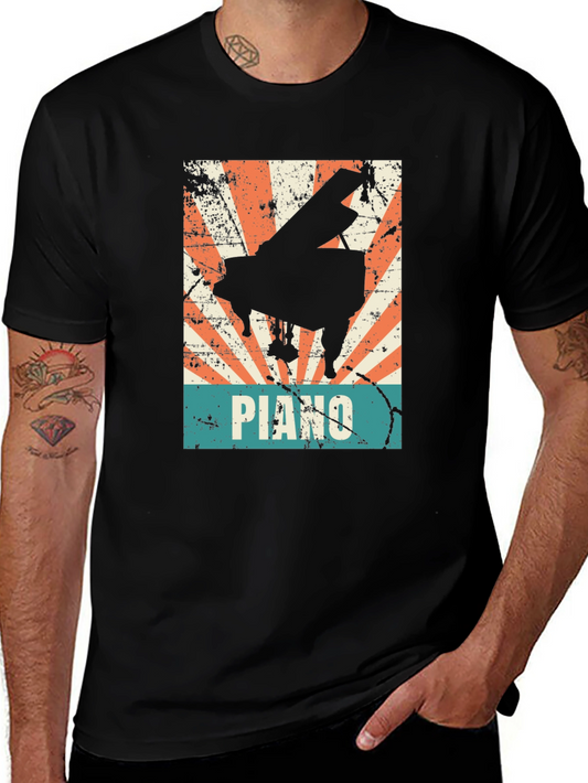 Retro Piano Graphic Tee - Vintage Style Musician T-Shirt