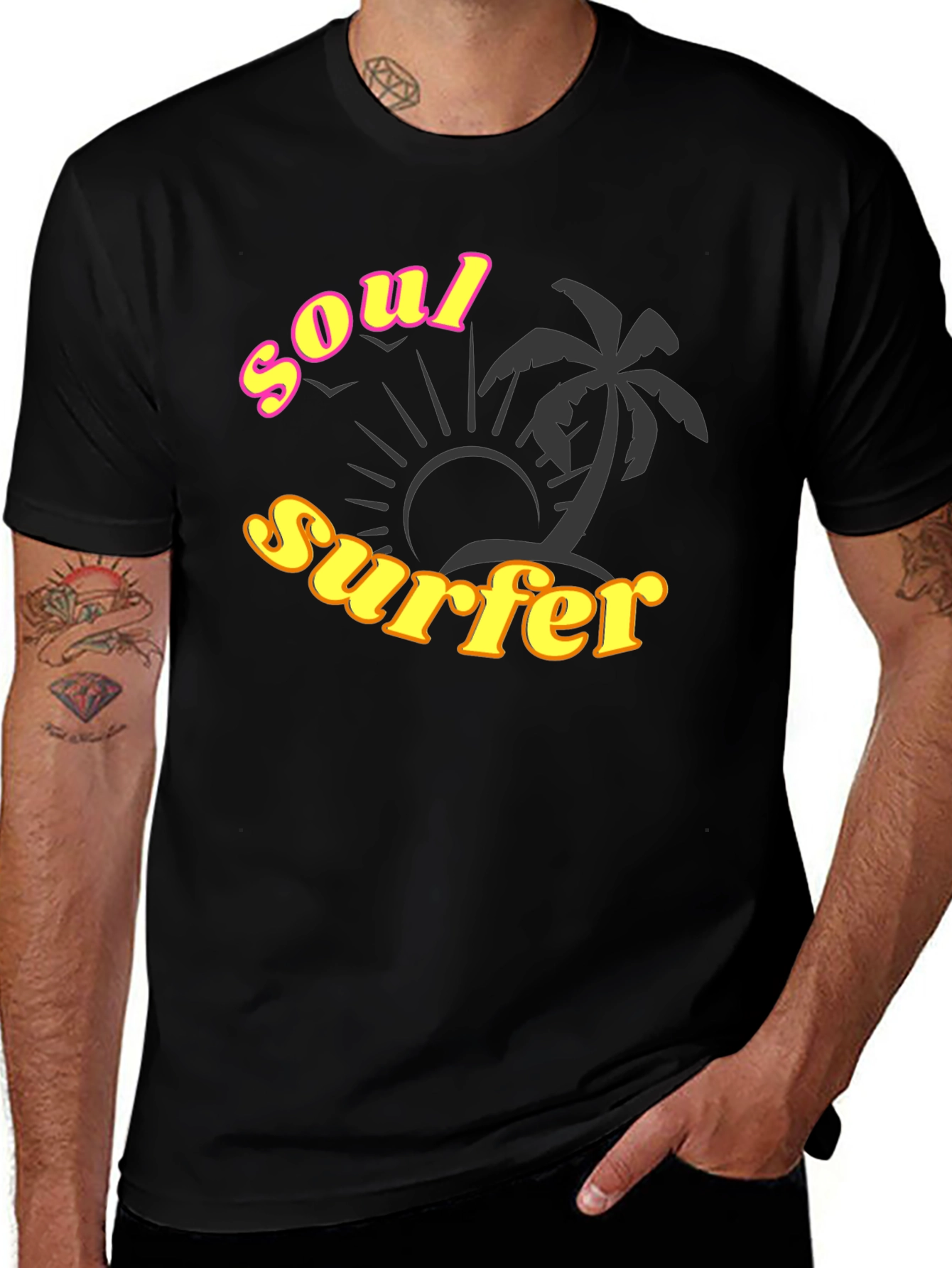 Soul Surfer Black T-Shirt with Palm Tree Design