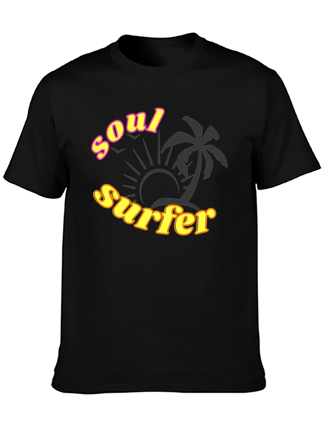 Soul Surfer Black T-Shirt with Palm Tree Design