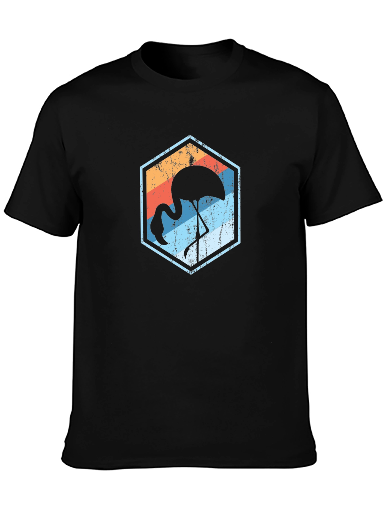 Retro Flamingo Graphic Tee - Black Cotton Blend T-Shirt