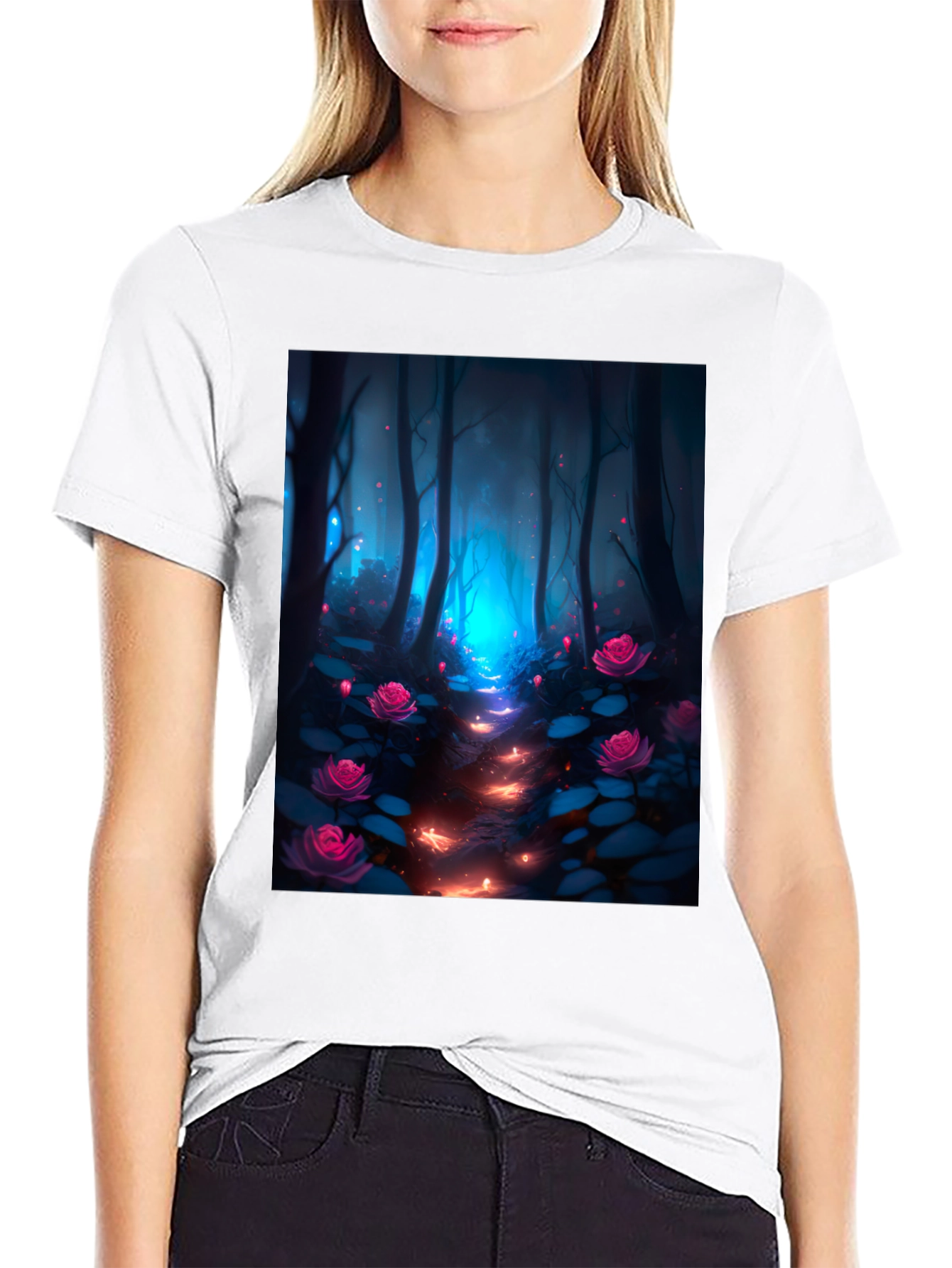Enchanted Forest Graphic Tee - Black Cotton Blend