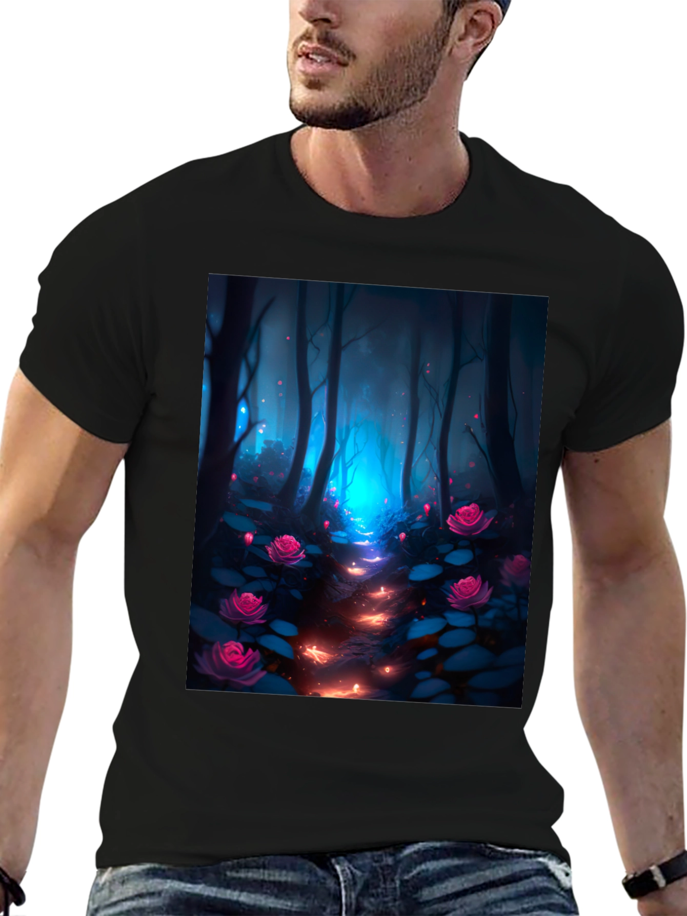Enchanted Forest Graphic Tee - Black Cotton Blend