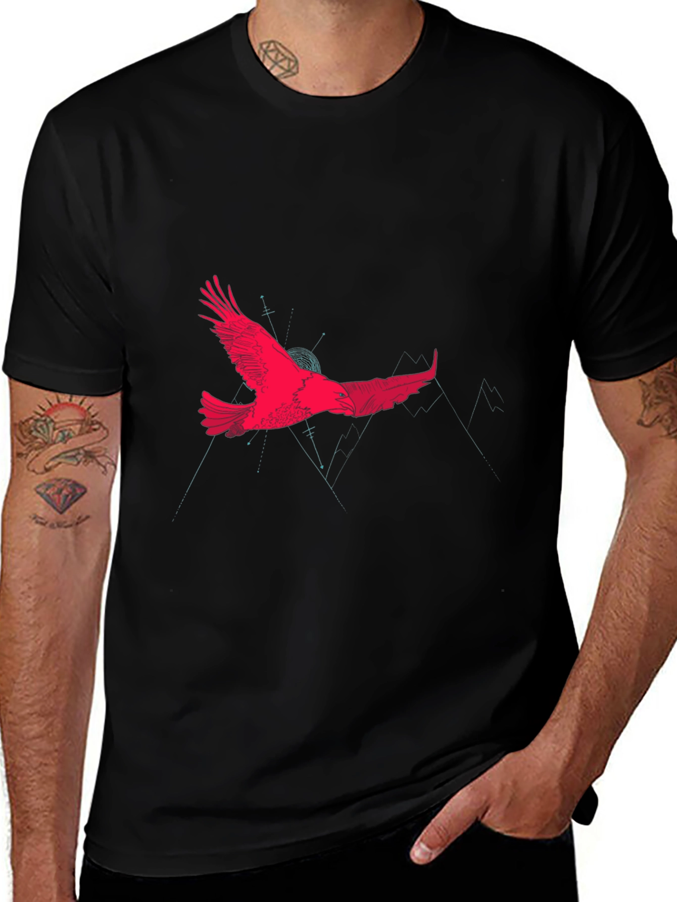 Eagle Graphic Print Crew Neck Tee - Black