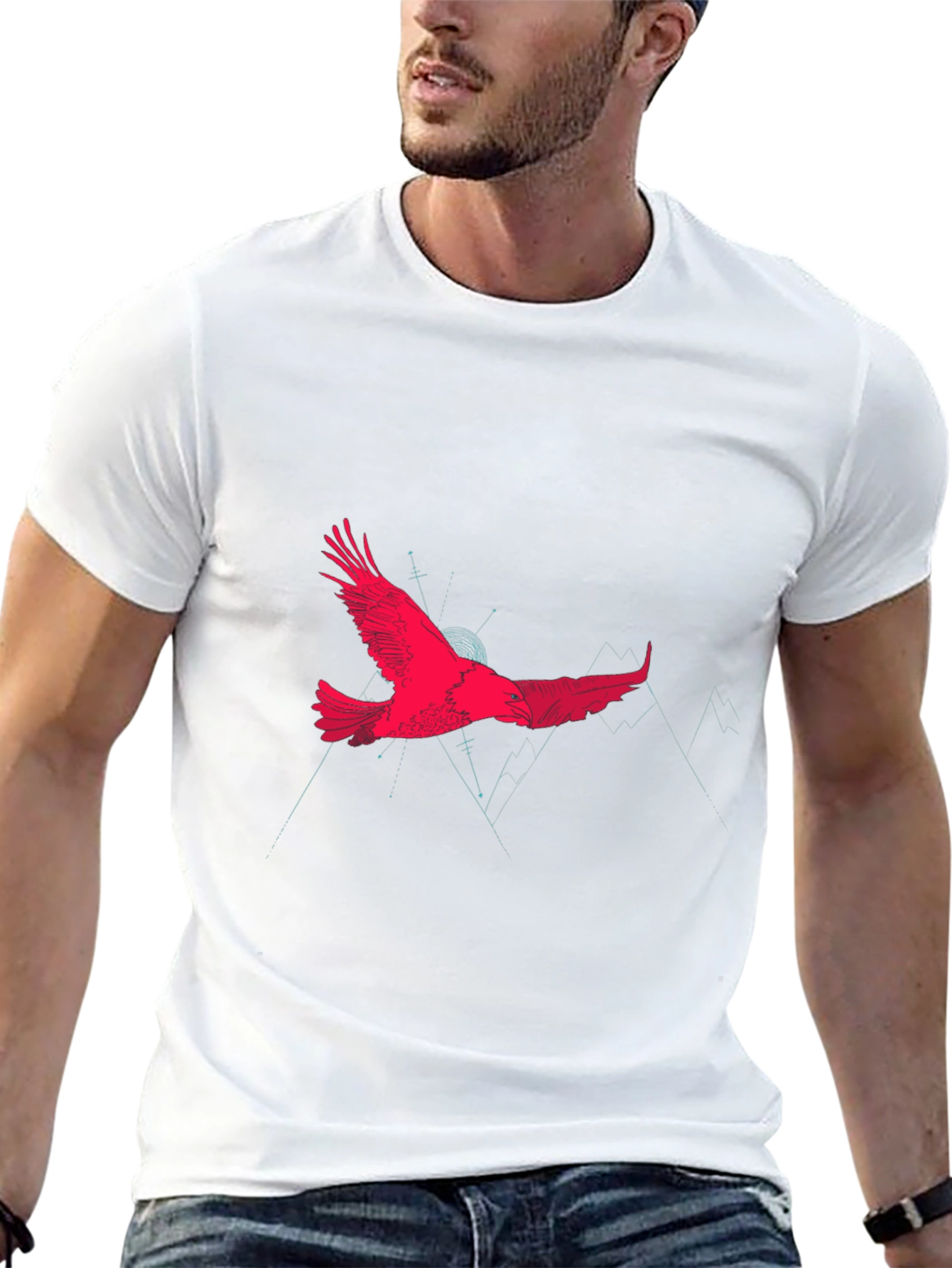 Eagle Graphic Print Crew Neck Tee - Black