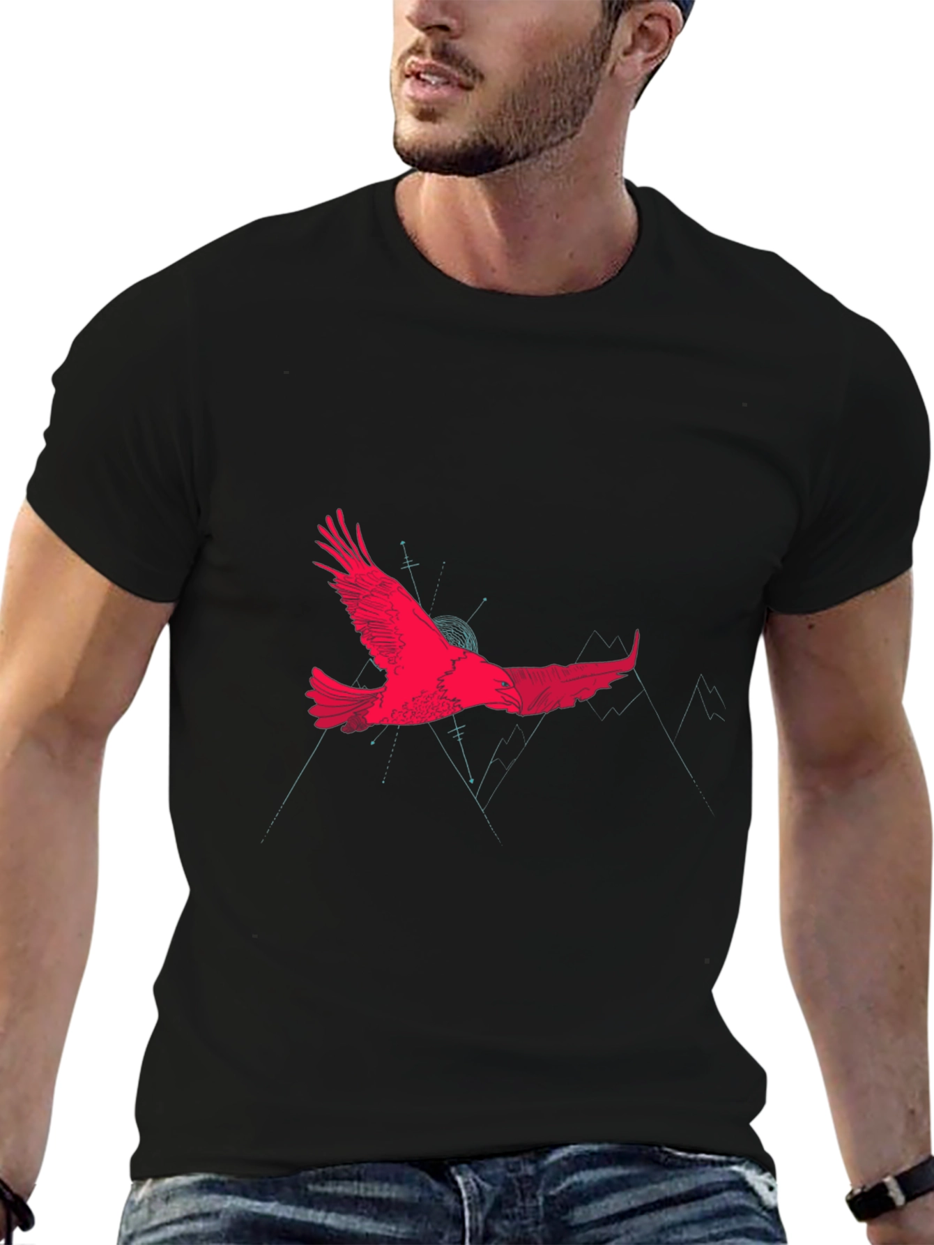 Eagle Graphic Print Crew Neck Tee - Black