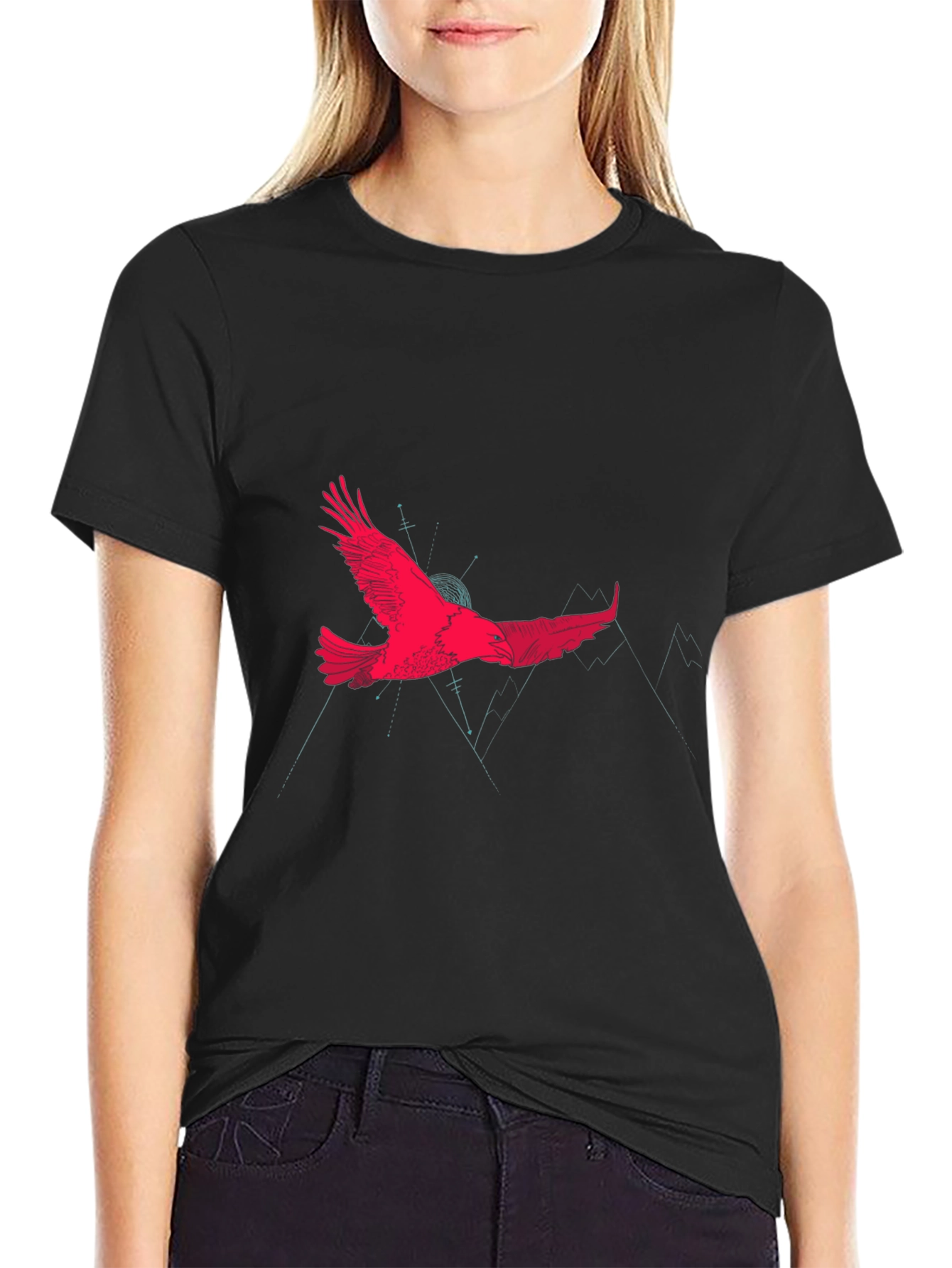 Eagle Graphic Print Crew Neck Tee - Black