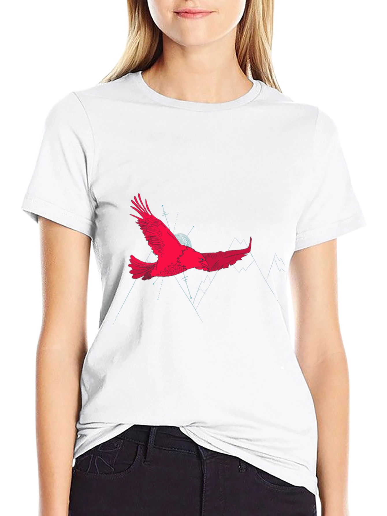 Eagle Graphic Print Crew Neck Tee - Black