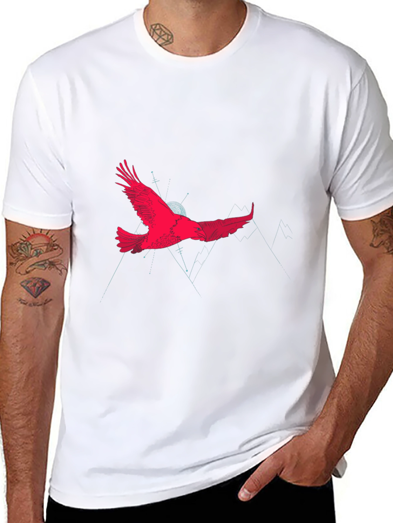 Eagle Graphic Print Crew Neck Tee - Black