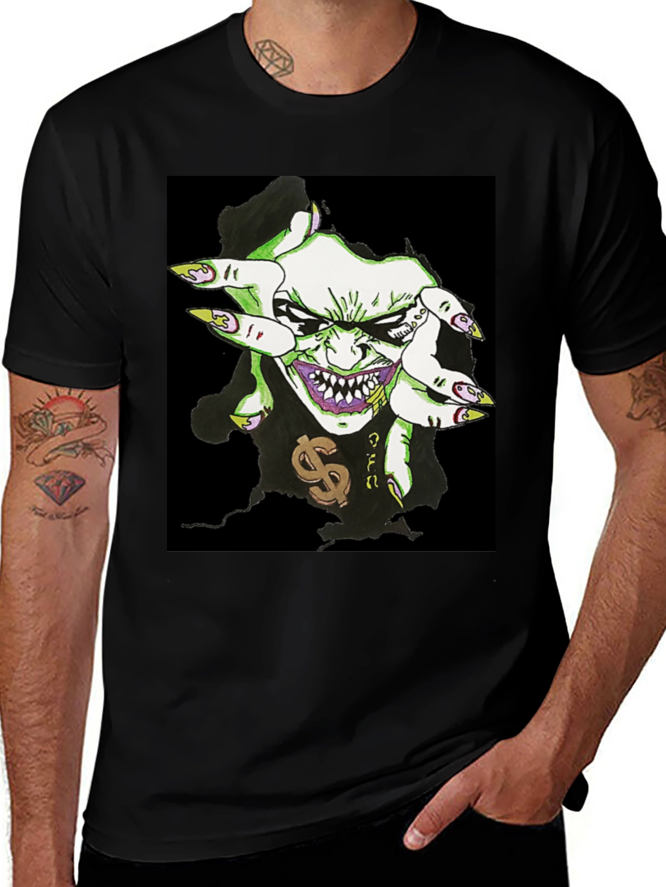 Mens Black Graphic Tee - Joker Design