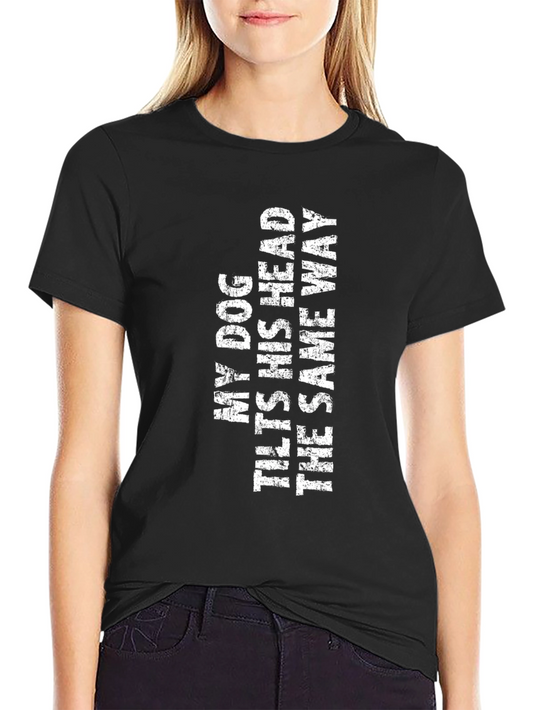 Dog Tilts Head Funny Graphic Tee - Black Cotton T-Shirt