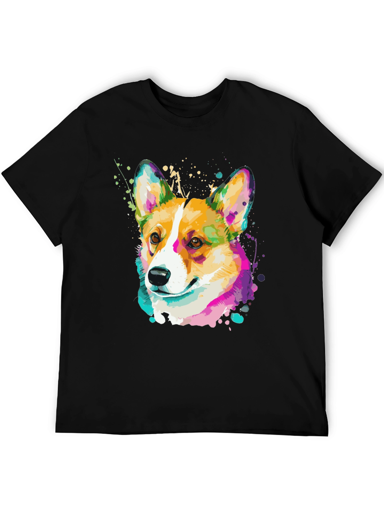 Corgi Splash Art Black T-Shirt