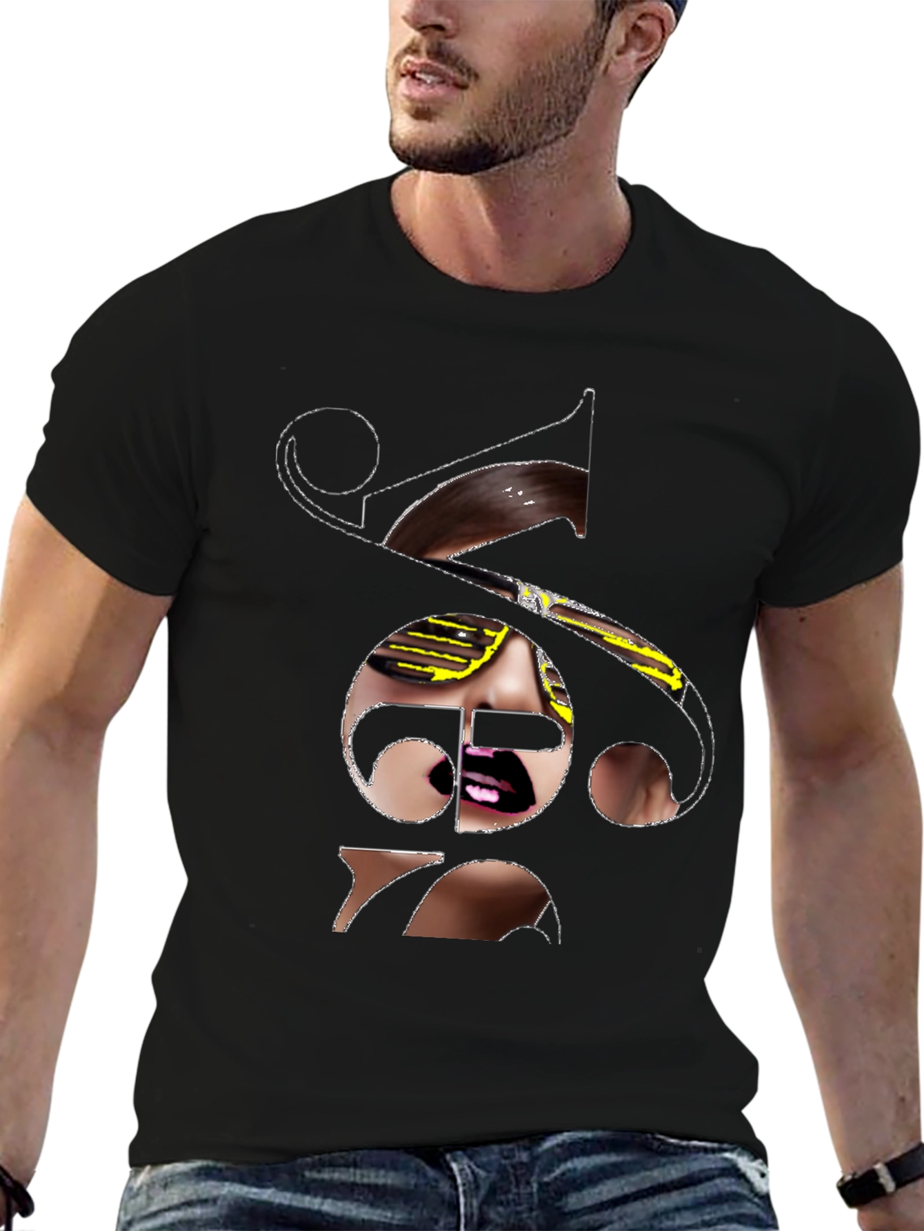 Unique Graphic Print Tee - Black Cotton Blend