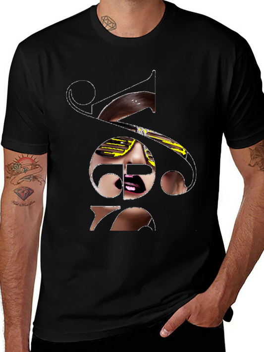 Unique Graphic Print Tee - Black Cotton Blend