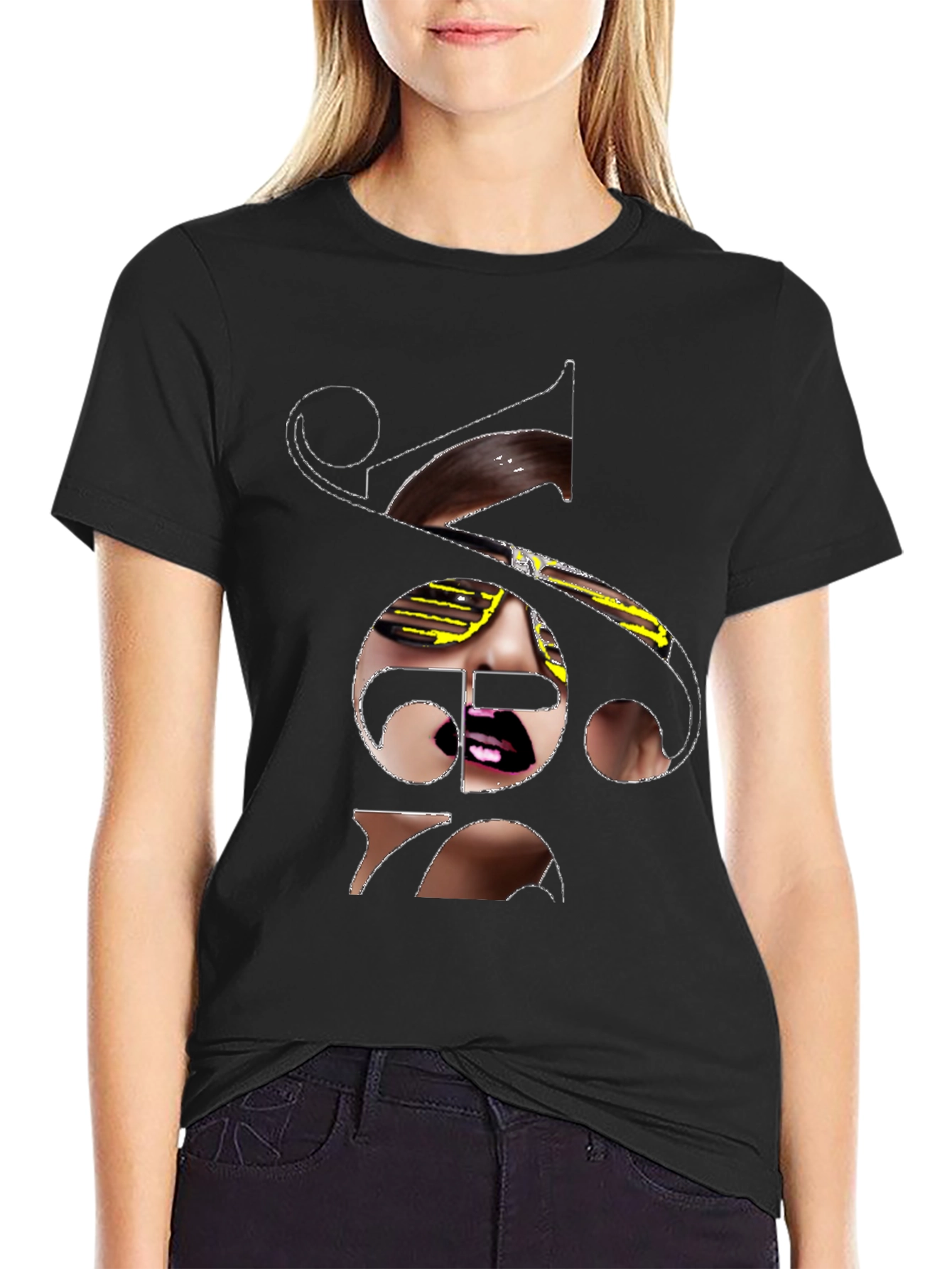 Unique Graphic Print Tee - Black Cotton Blend