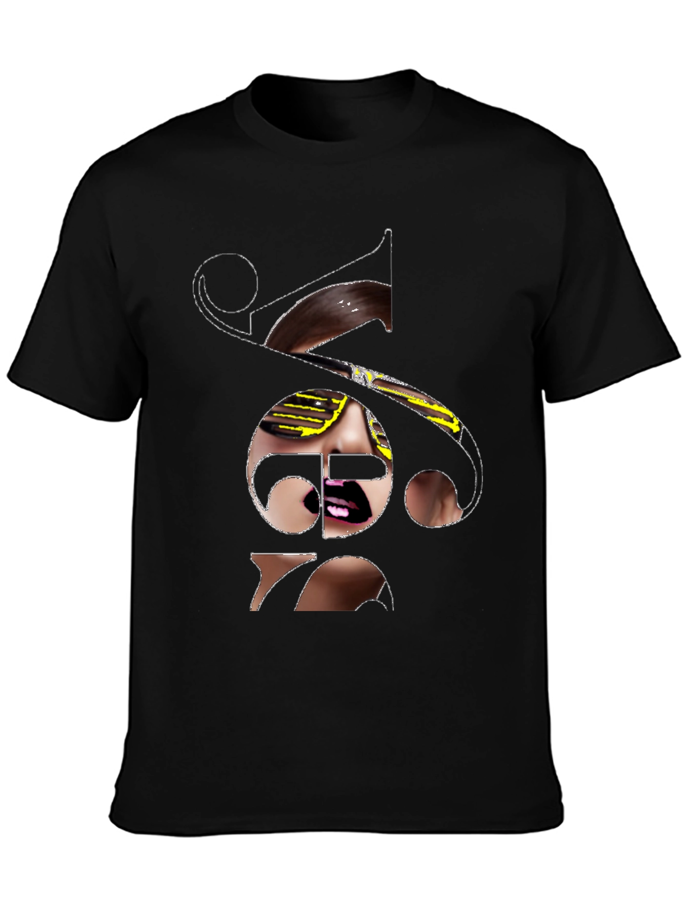 Unique Graphic Print Tee - Black Cotton Blend
