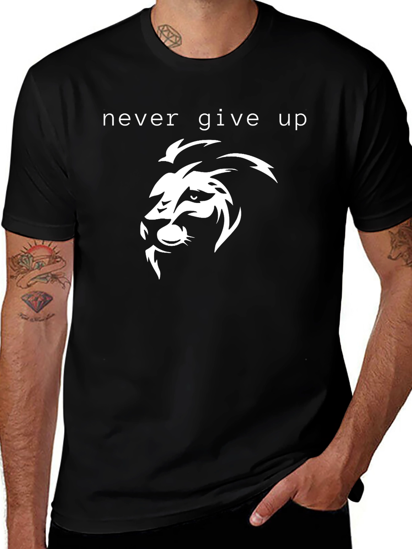 Never Give Up Lion Graphic Tee