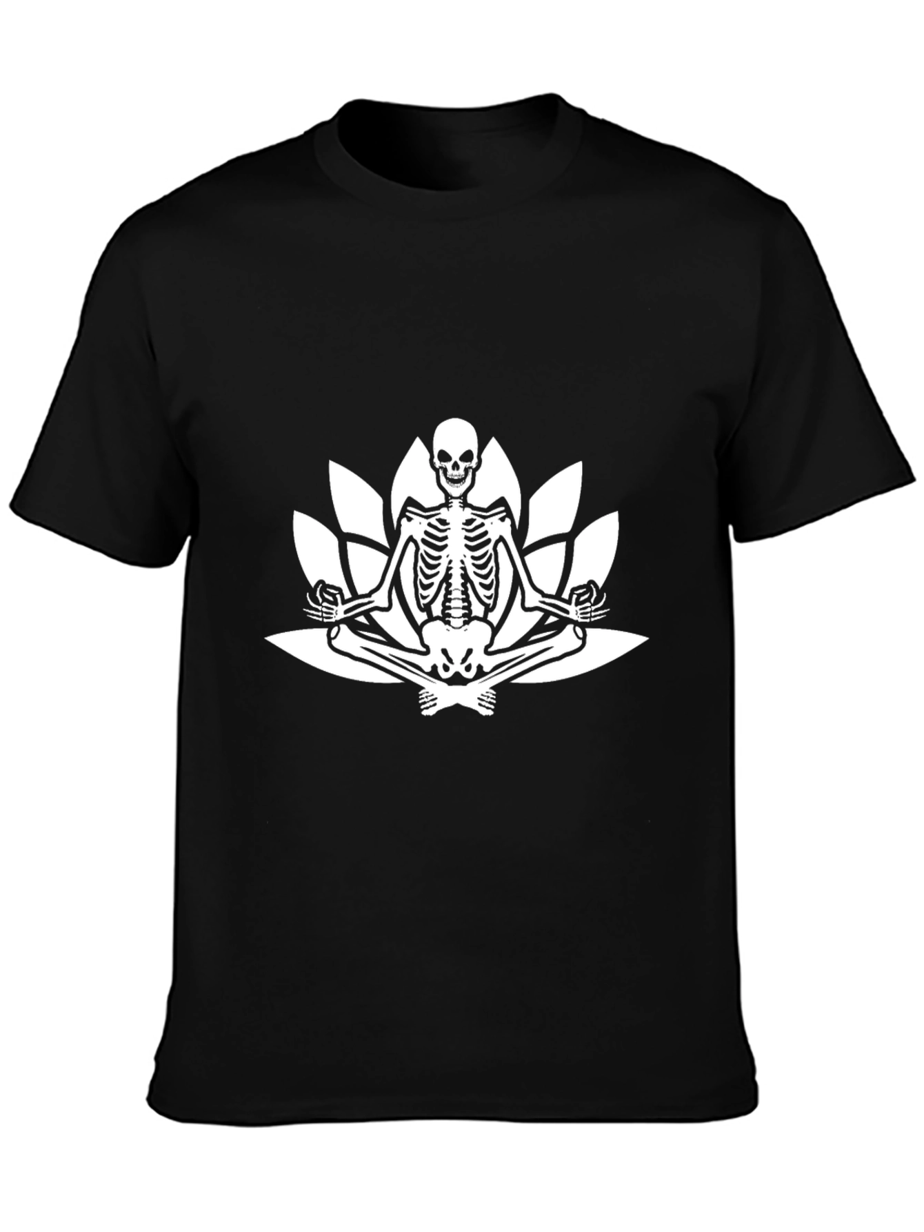Meditating Skeleton Lotus Flower Black T-Shirt