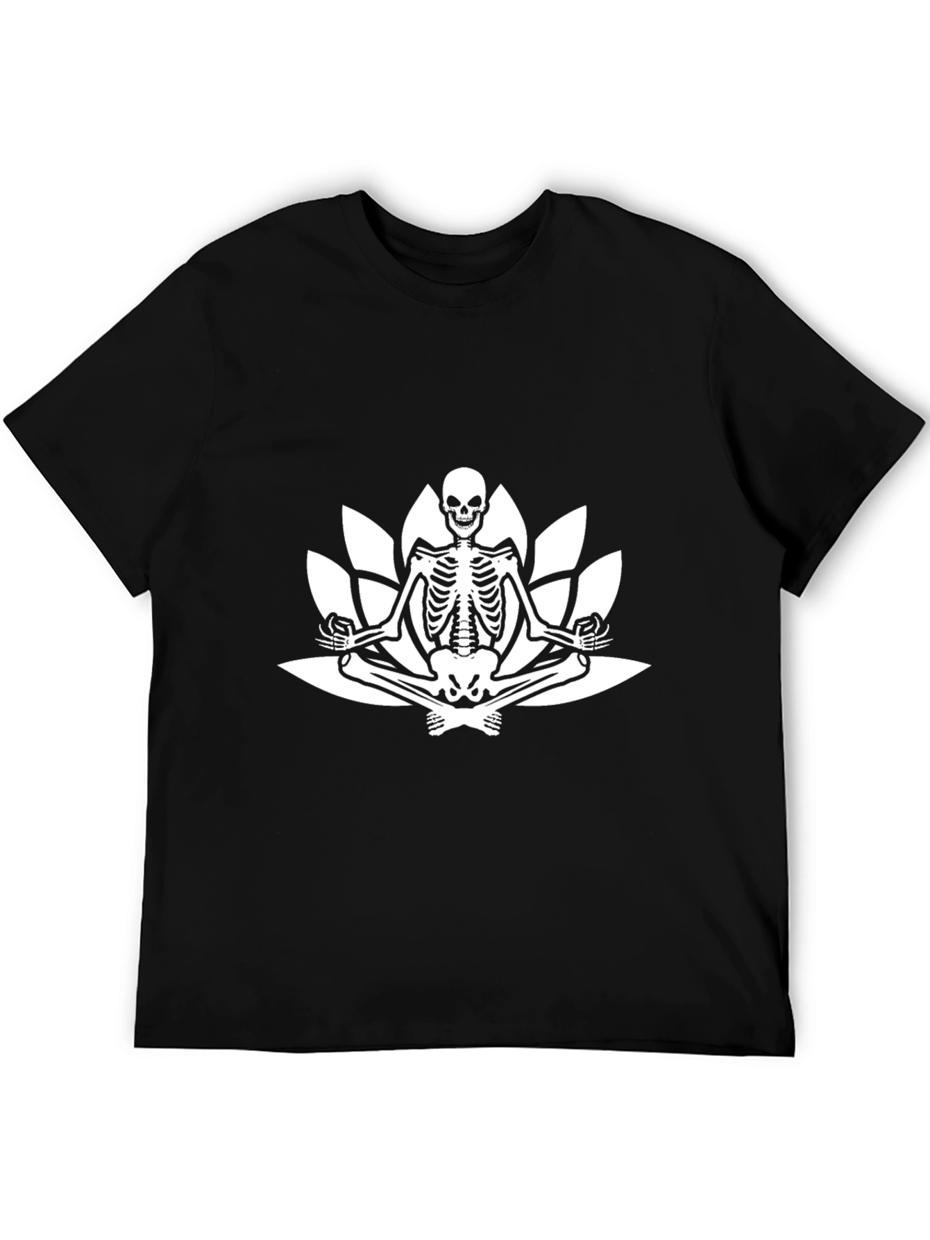 Meditating Skeleton Lotus Flower Black T-Shirt