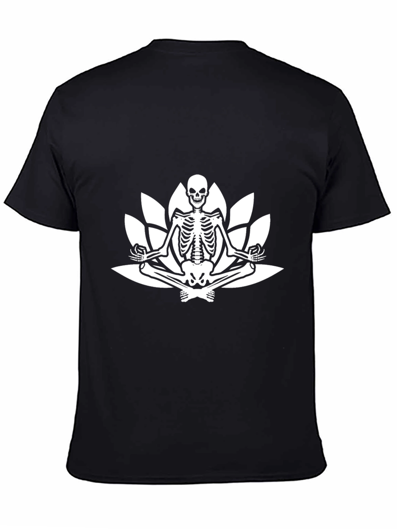 Meditating Skeleton Lotus Flower Black T-Shirt