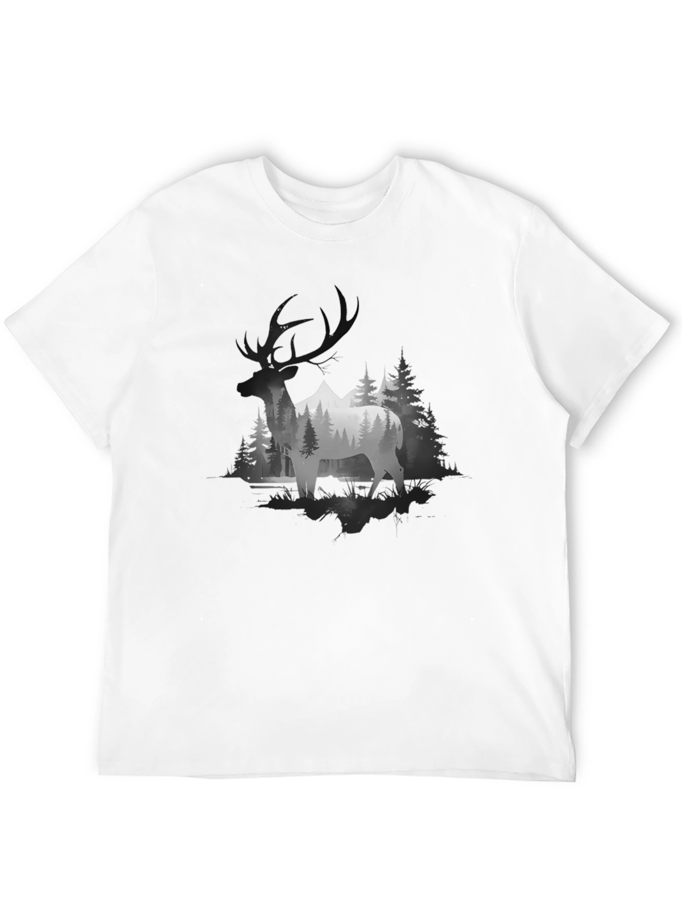 Elk Mountain Scene Graphic T-Shirt - Black