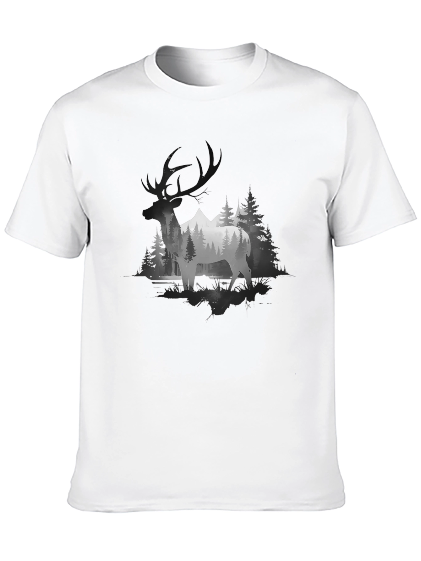 Elk Mountain Scene Graphic T-Shirt - Black