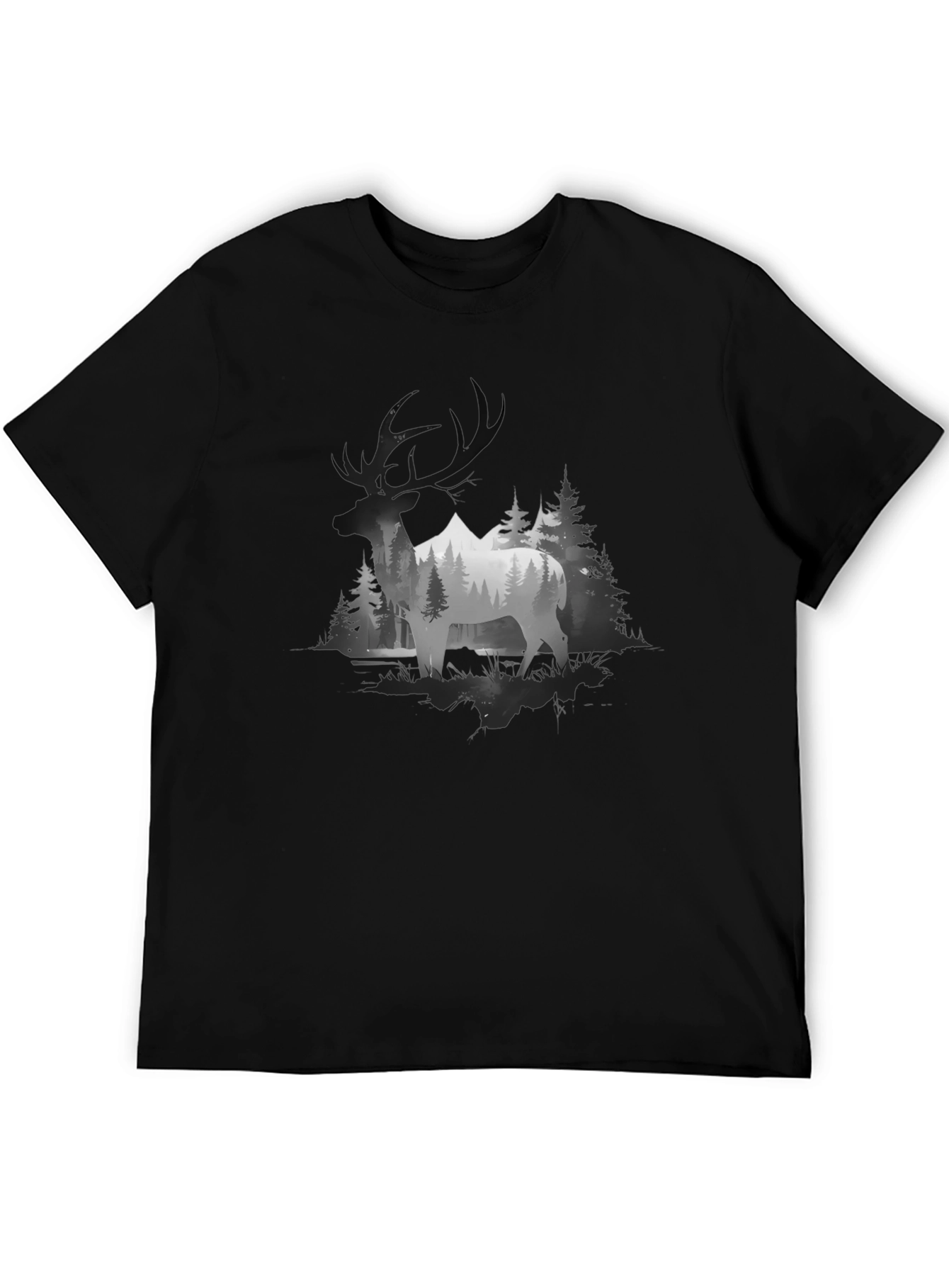 Elk Mountain Scene Graphic T-Shirt - Black