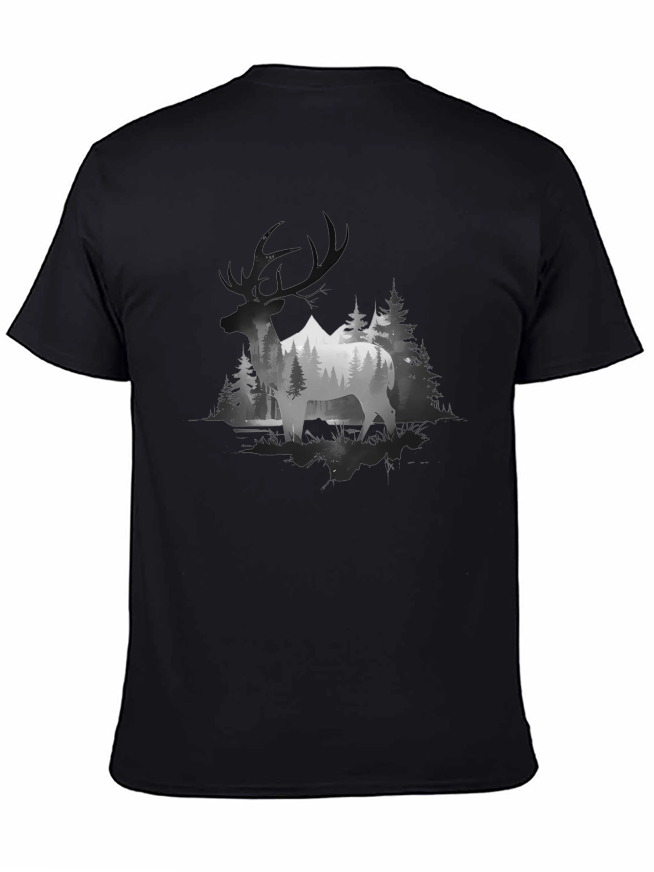 Elk Mountain Scene Graphic T-Shirt - Black