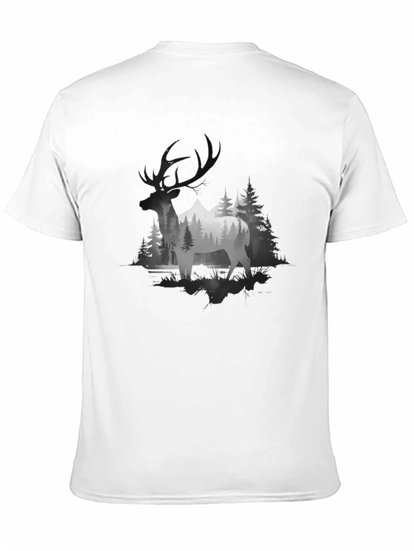 Elk Mountain Scene Graphic T-Shirt - Black