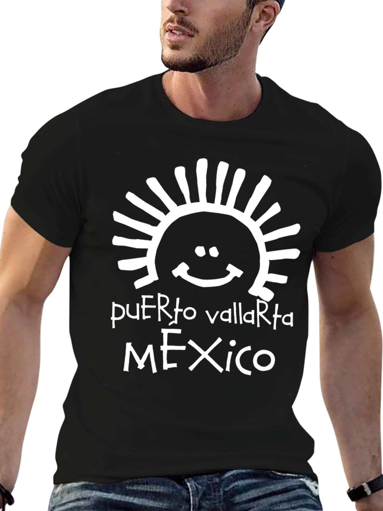 Puerto Vallarta Mexico Graphic Tee - Black Cotton T-Shirt