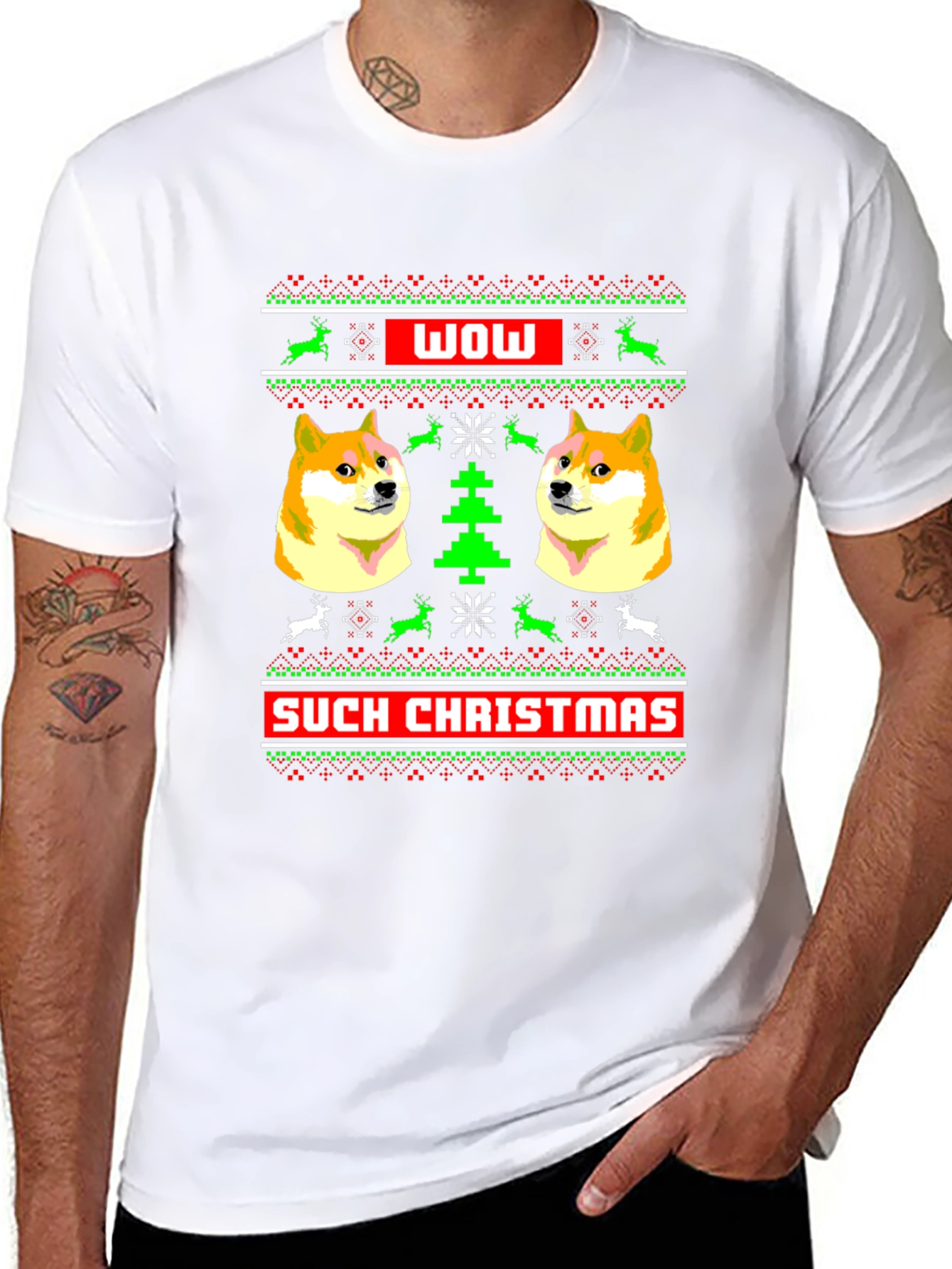 Doge Christmas Sweater T-Shirt - Wow Such Christmas