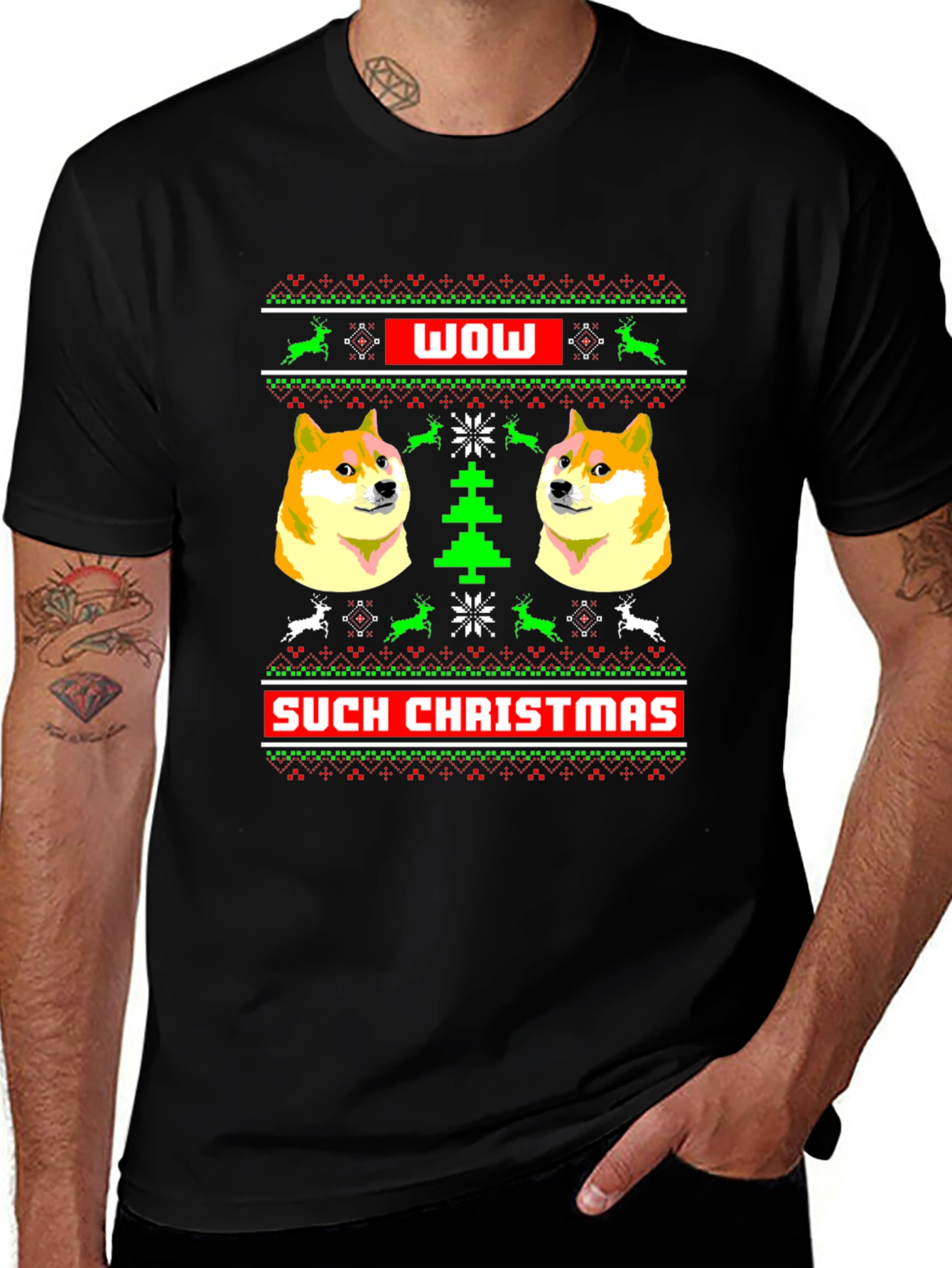 Doge Christmas Sweater T-Shirt - Wow Such Christmas