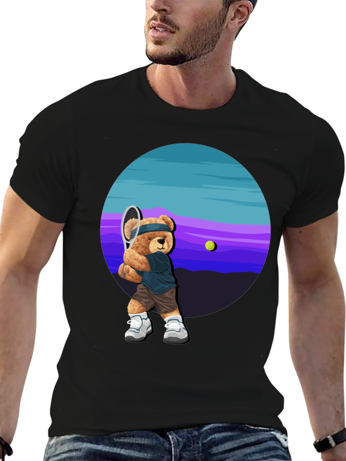 Tennis Bear Graphic Tee - Cool Casual Shirt