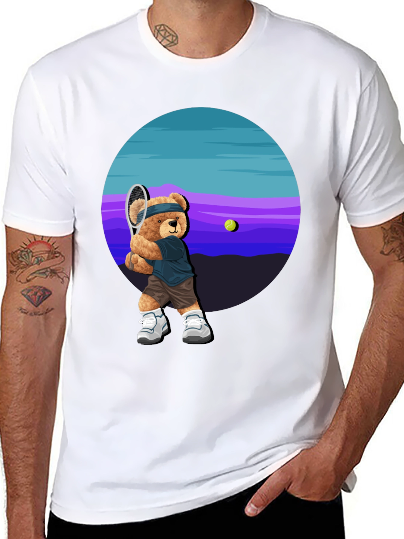 Tennis Bear Graphic Tee - Cool Casual Shirt