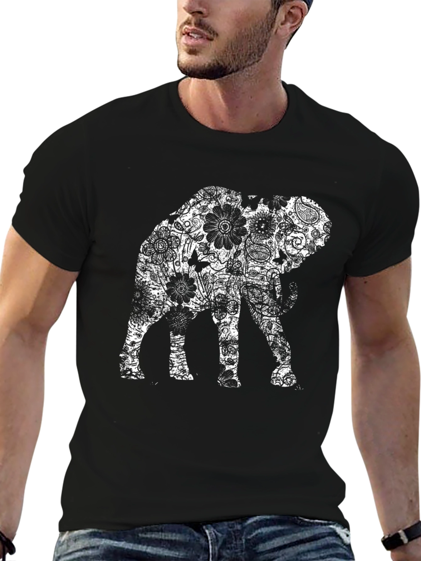 Floral Elephant Graphic Tee - Unique Print