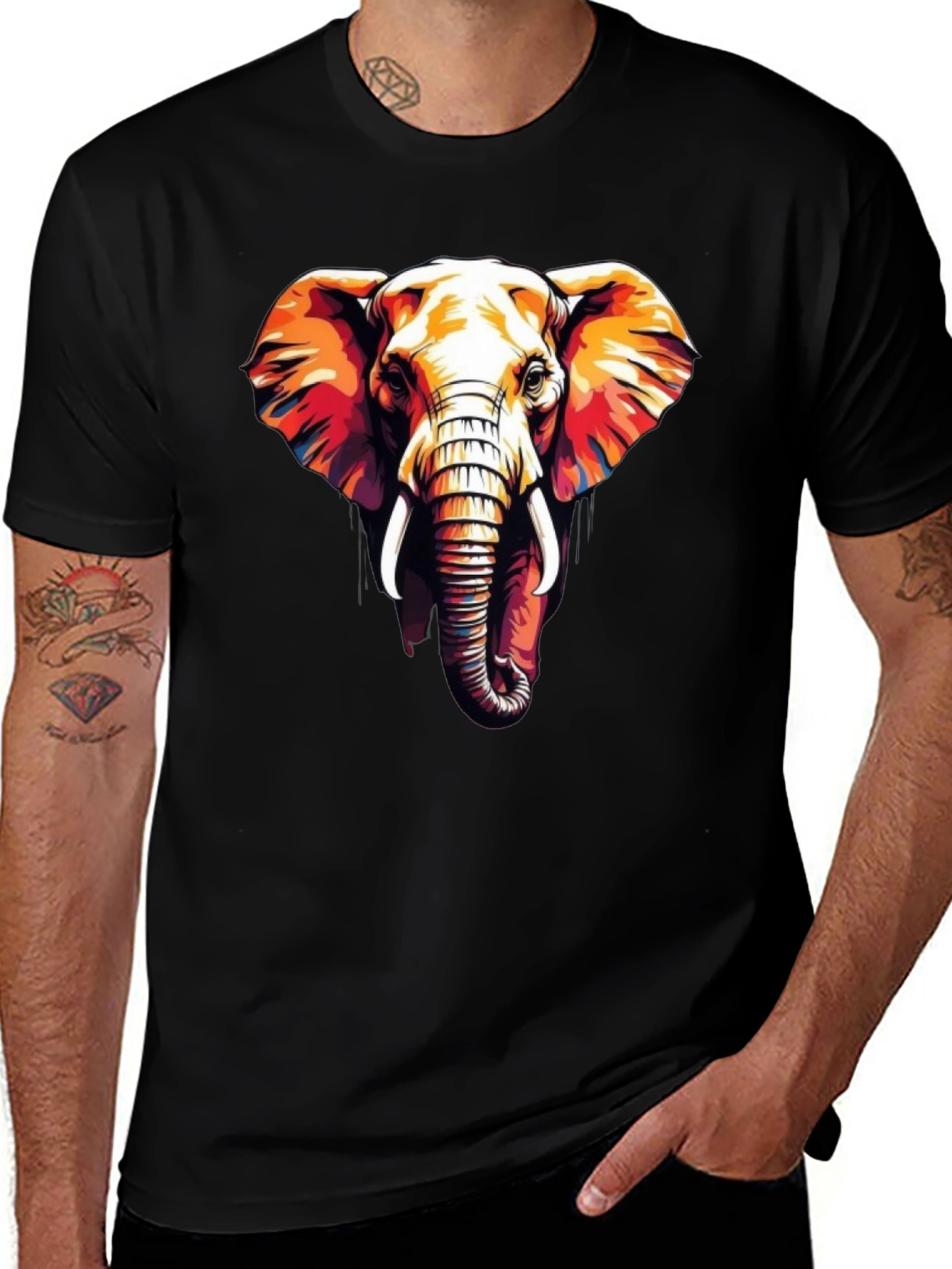 Elephant Graphic Print Black Tee