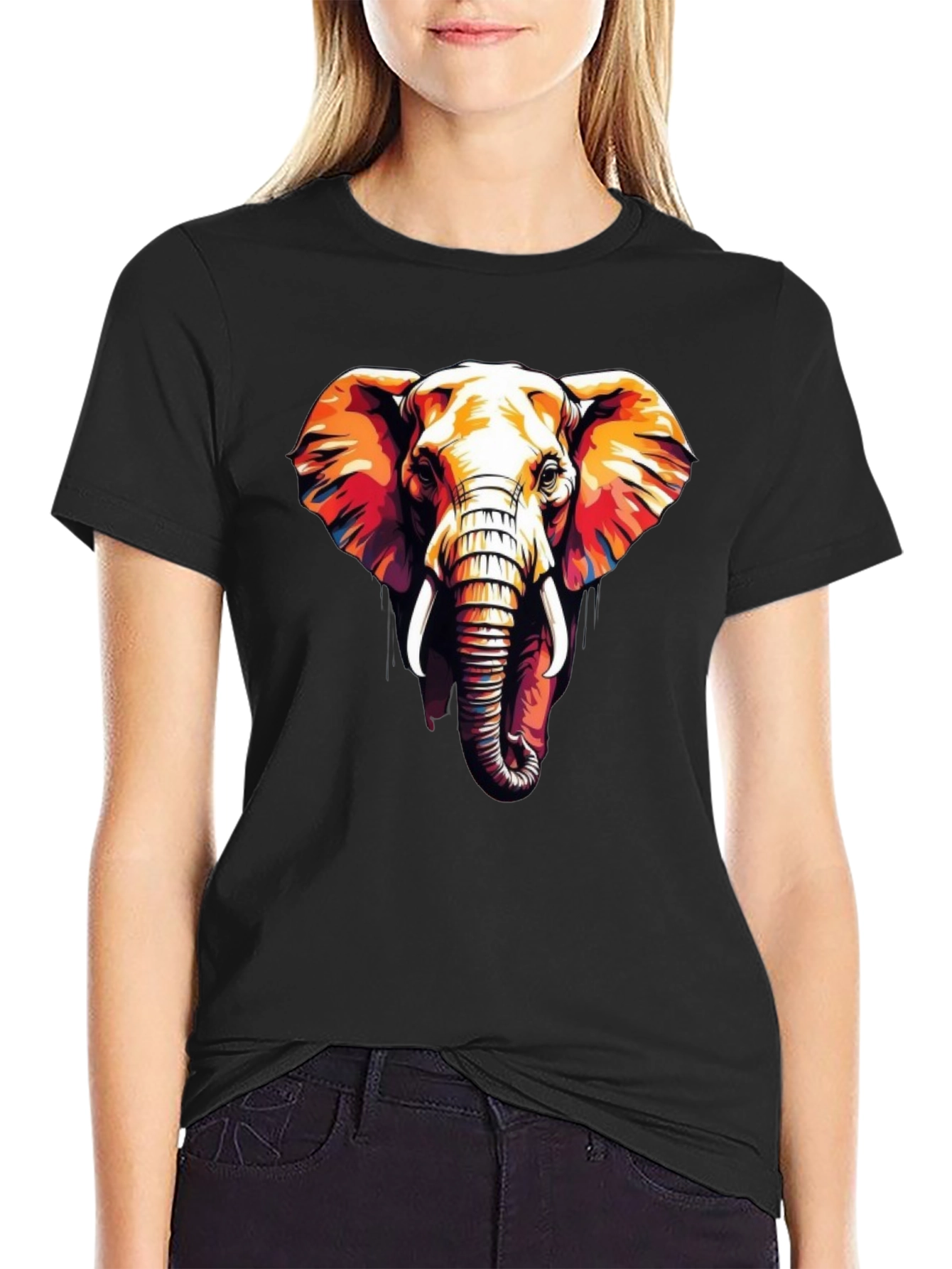 Elephant Graphic Print Black Tee