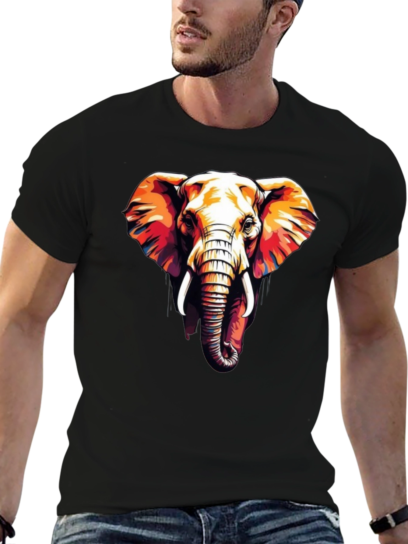 Elephant Graphic Print Black Tee