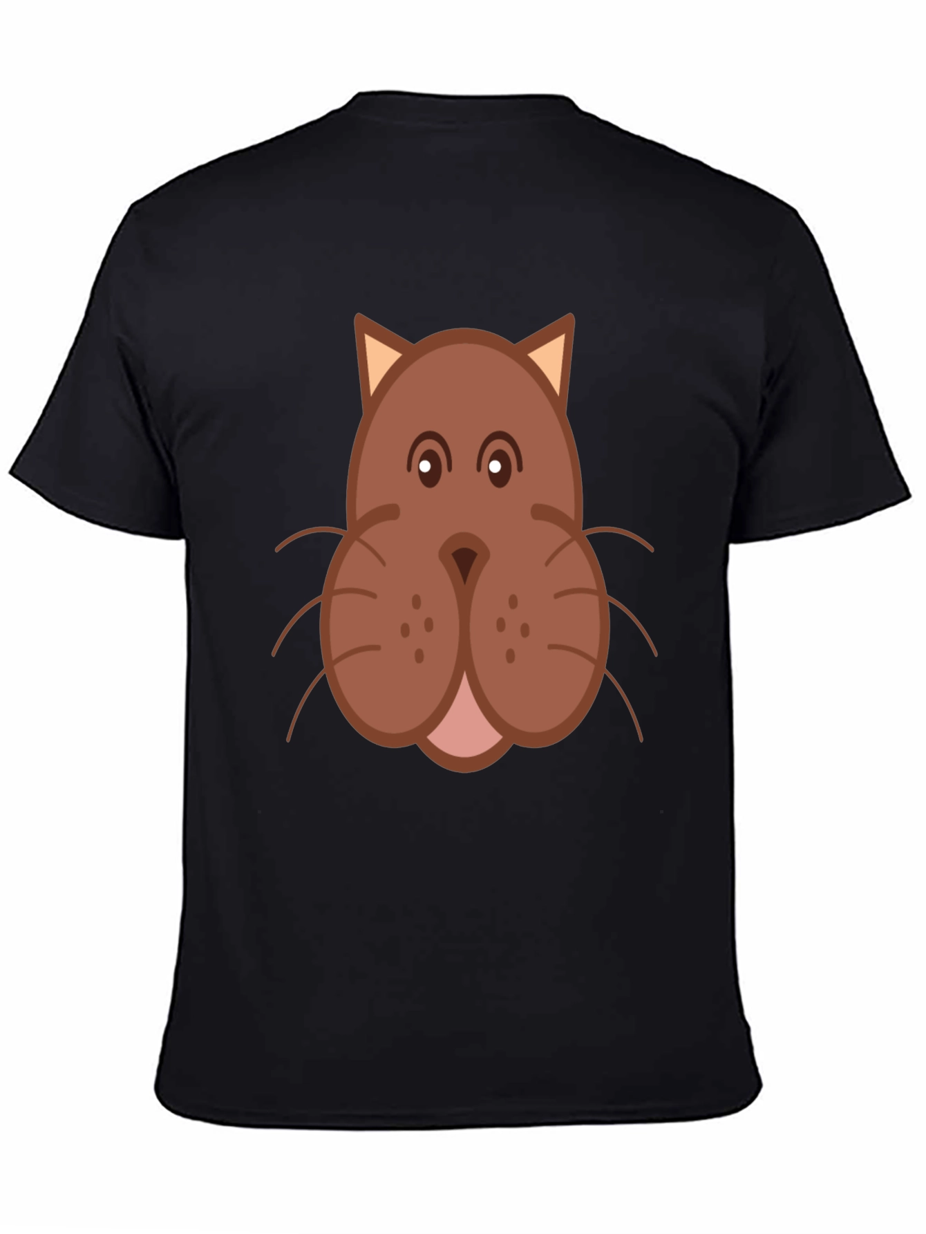 Cartoon Cat Face Graphic Print Black T-Shirt