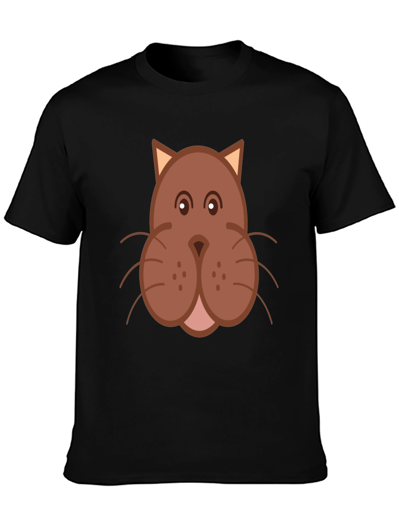 Cartoon Cat Face Graphic Print Black T-Shirt