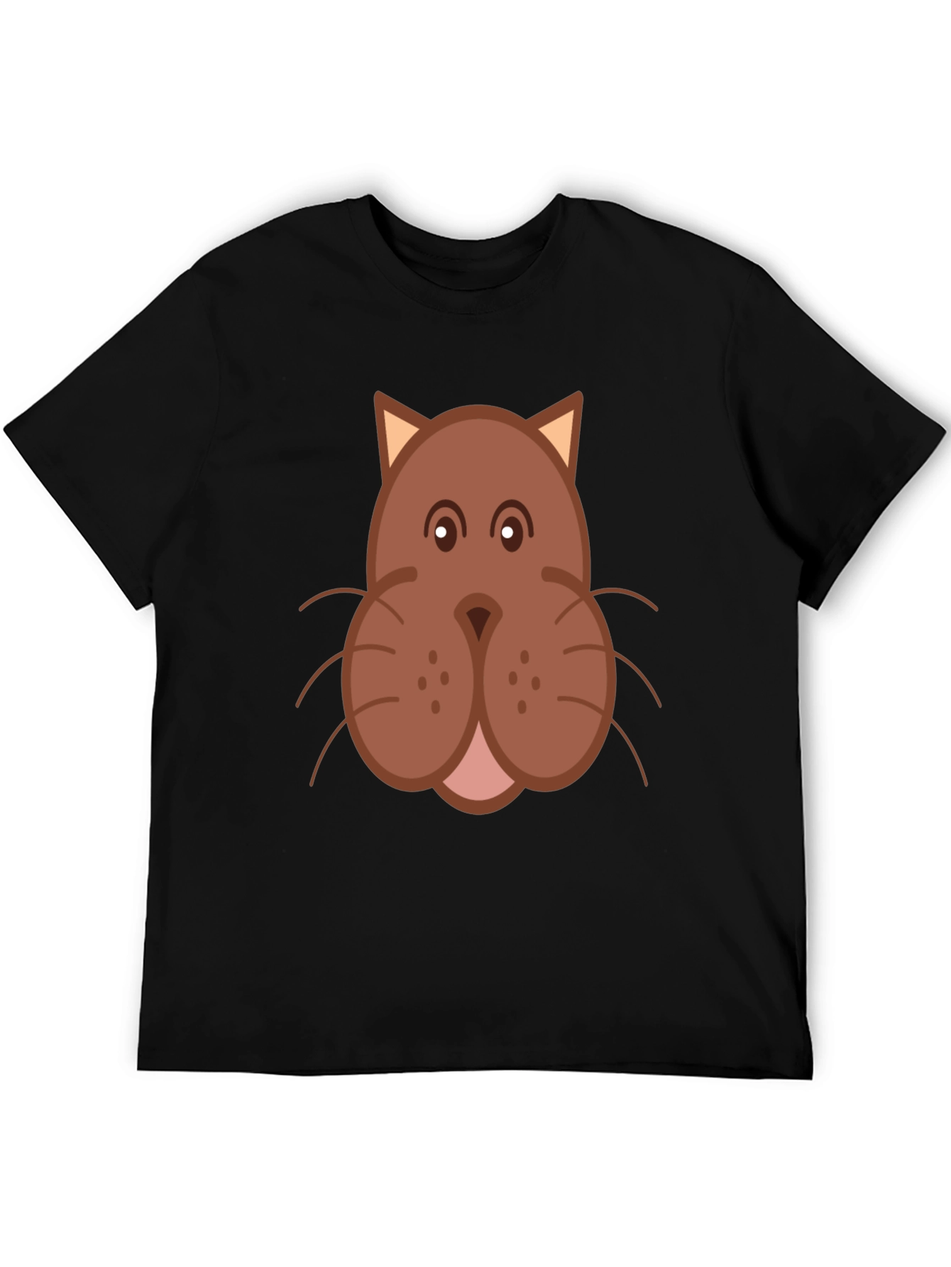 Cartoon Cat Face Graphic Print Black T-Shirt