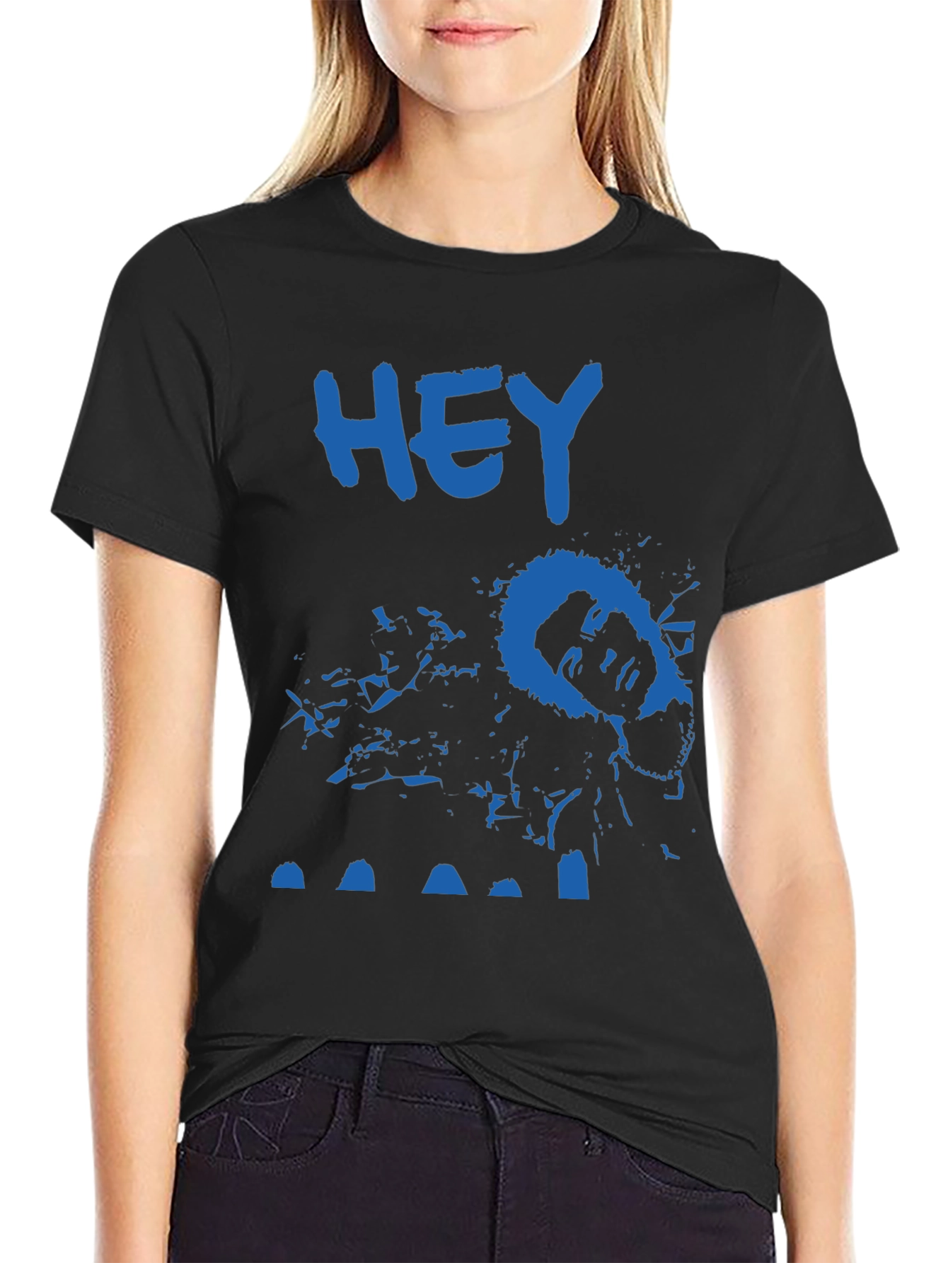 Blue HEY Tee: Unique Graphic Print