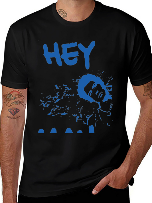 Blue HEY Tee: Unique Graphic Print